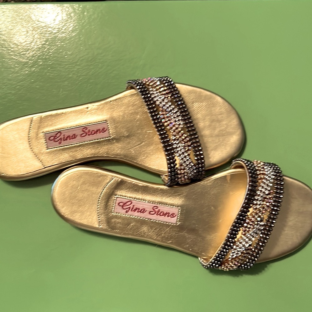 Gina Stan’s Gold flat shoes with rhinestones size 38, US size 7